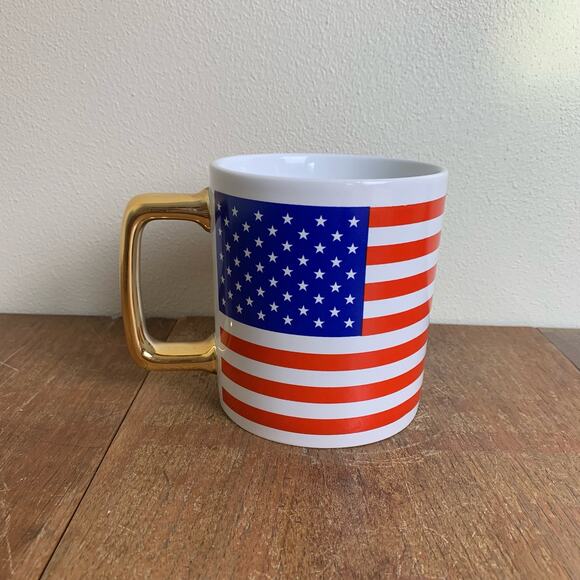 American Flag Patriot Coffee or Soup Mug Gold Handle Teleflora Gift Large - Picture 1 of 7